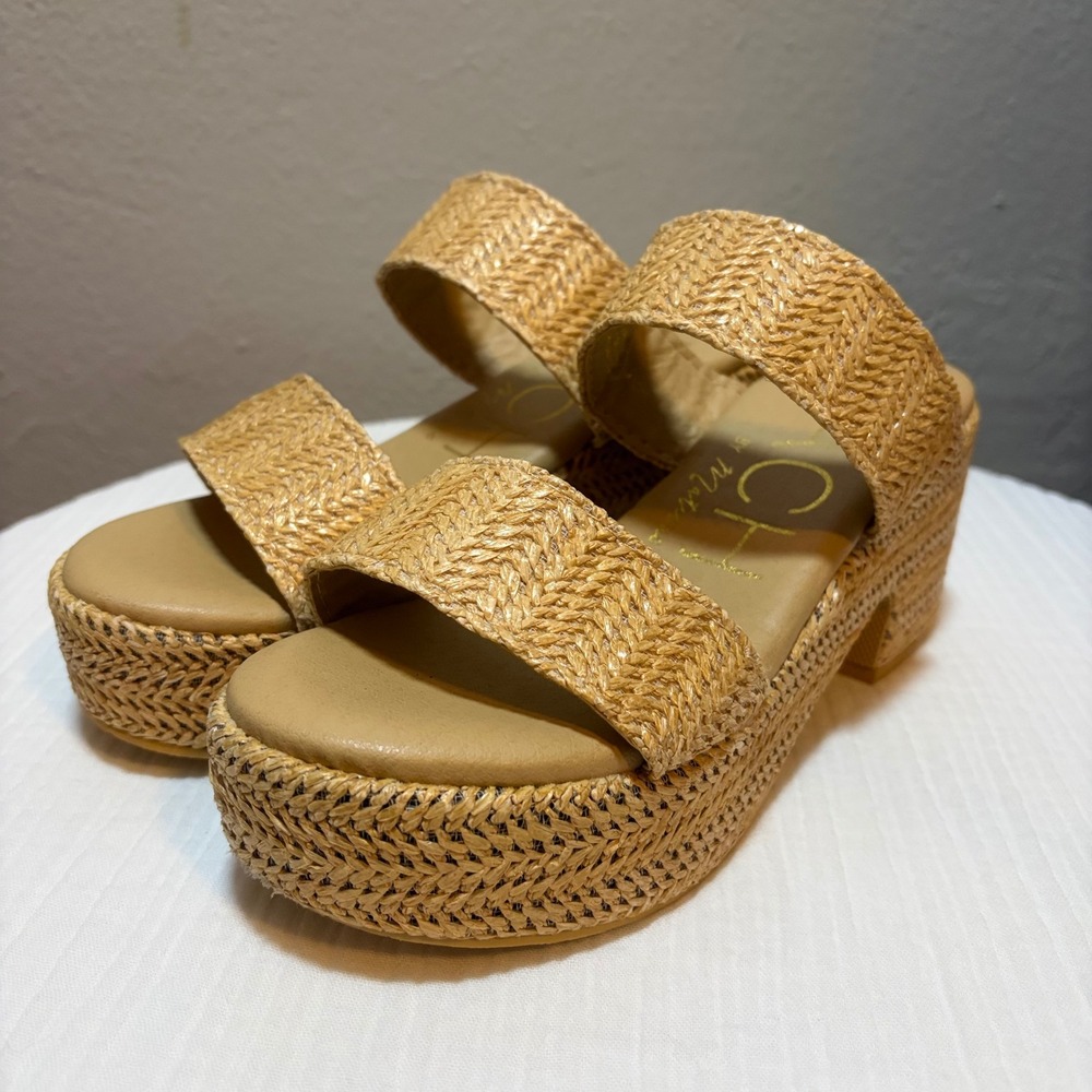 BEACH by Matisse Ocean Ave Raffia Platform Slide Sandals Tan 7M